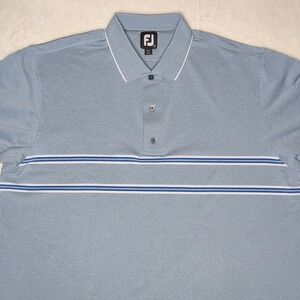FootJoy FJ Polo Shirt Mens XL Blue/White Striped Pullover Short Sleeve‎ Golf